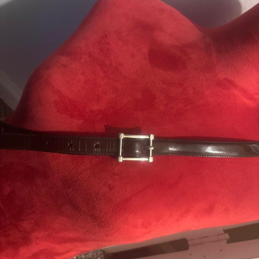 Black leather belt with silver